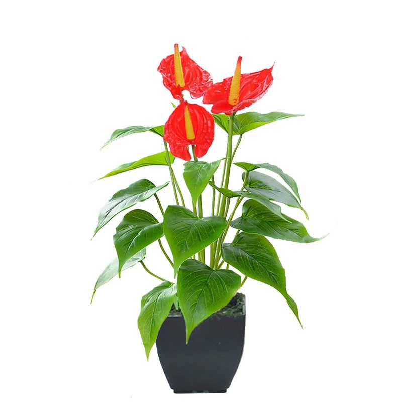Beebel Artificial Flower Calla Lily Faux Small Potted Plant with Black Pot Fake Bonsai Flower for Home, Office, Indoor and Outdoor Occasions Decor (Red Fake Flower) - Image 1